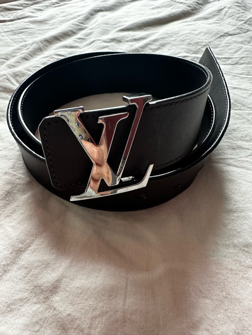 Louis Vuitton LV Initiales Reversible Leather Belt Black Brown Silver Buckle 100
